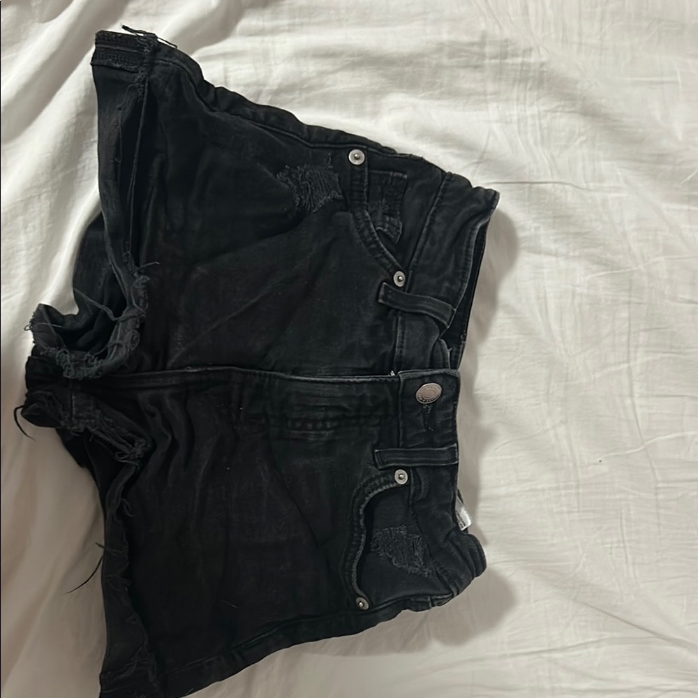 Black Denim Distressed Shorts
